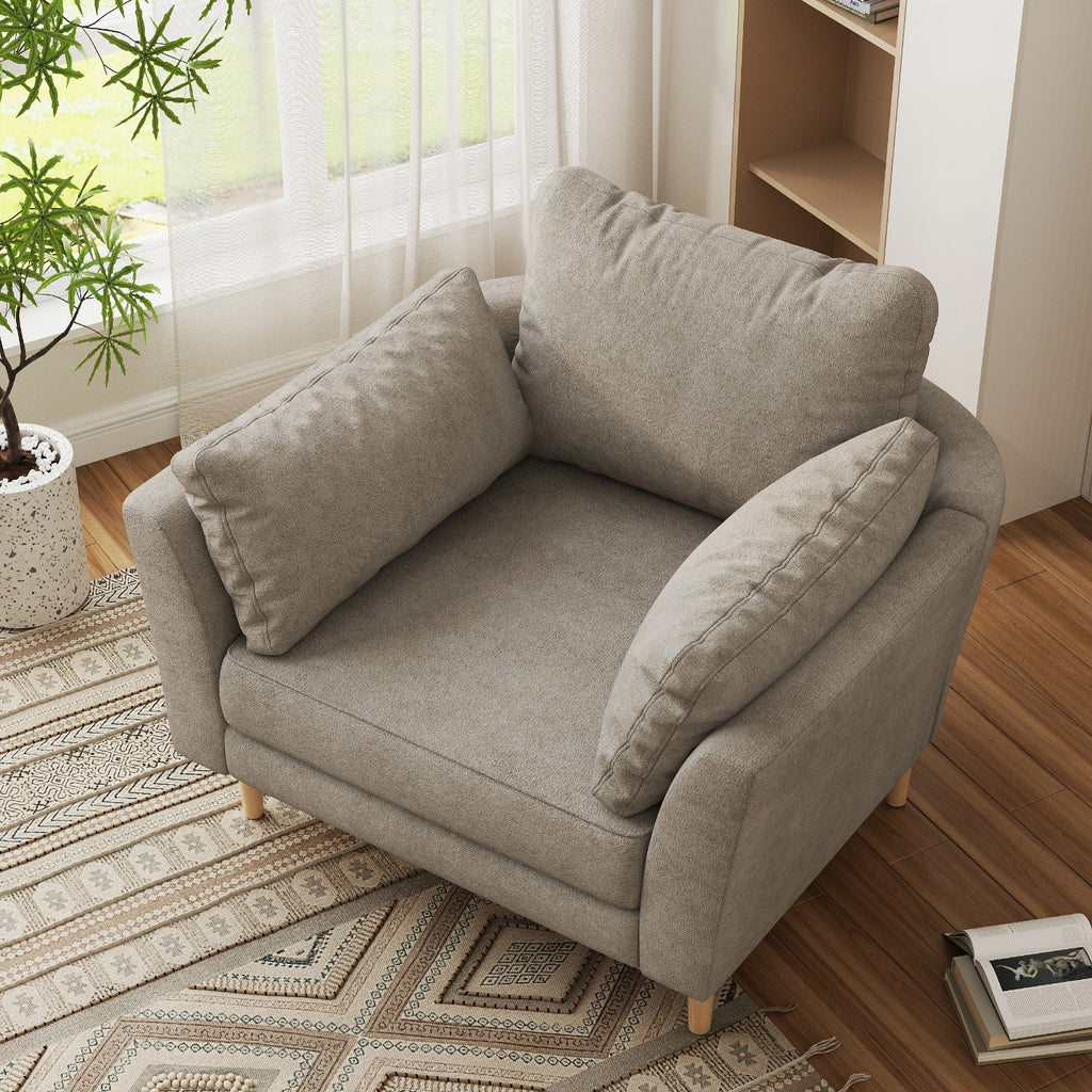 Upholstered Accent Armchair, Large Size Comfortable Single Sofa with Thick Cushion, Reading Lounge Chair for Living Room, Bedroom or Office, Linen White