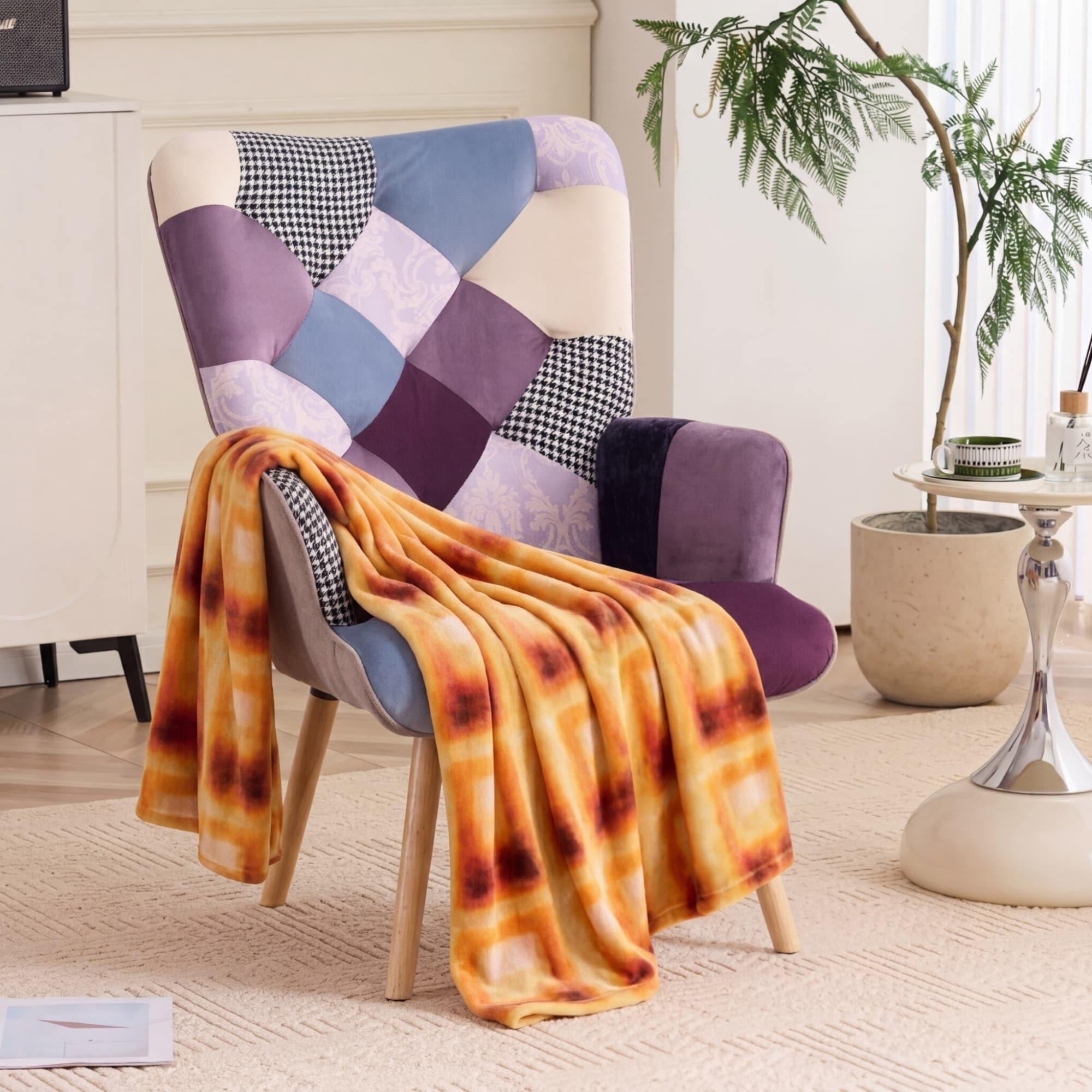 330lb Capacity Colorful Patchwork Modern Accent Chair - High Back Armchair with Memory Foam Cushion & Hardwood Legs, Linen Living Room, Bedroom, Home Office Chair - Easy Assembly, Neutral & Accent Colors - for Living Room, Reading Nook Decor