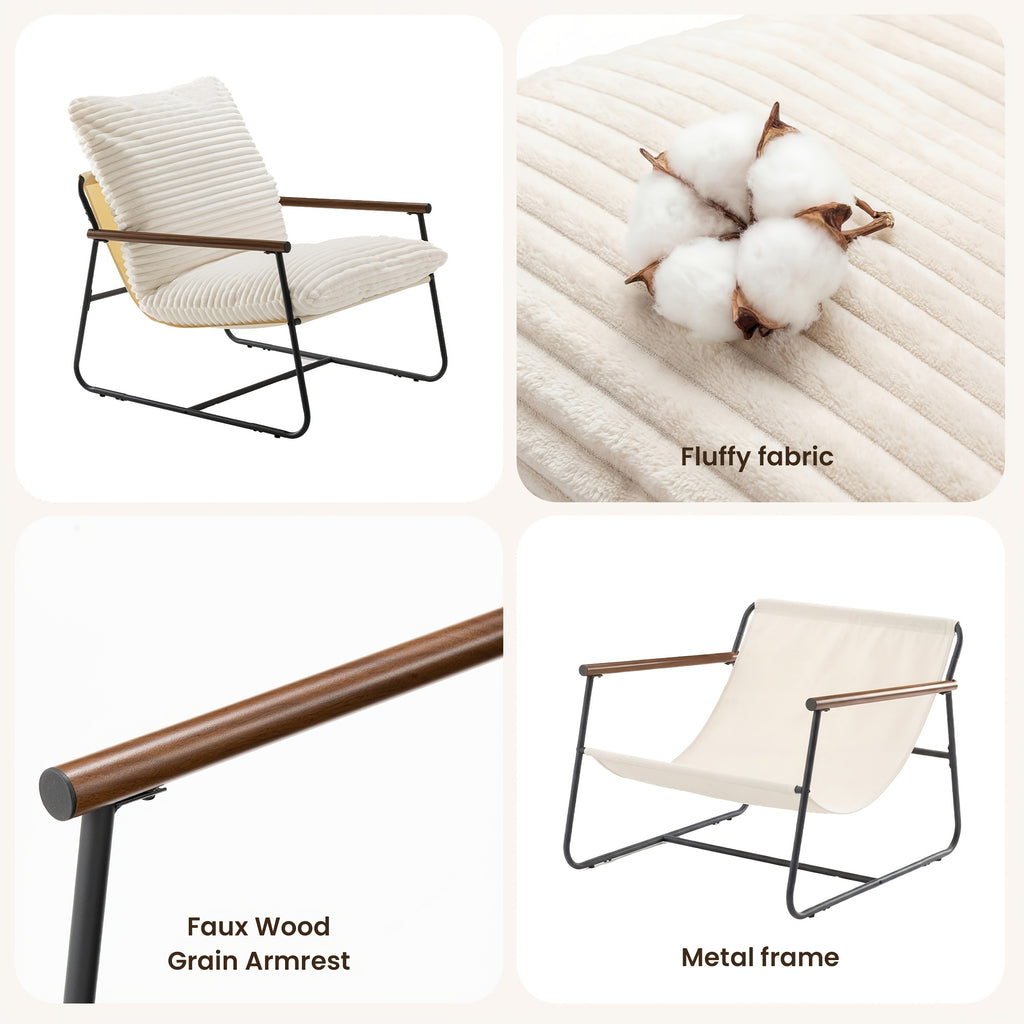 29.5in Iron Armchair with Padded Cushion, Heavy Duty Metal Accent Chair with Sponge Seat - Outdoor Patio Chair for Garden, Porch, Living Room - Modern Lounge Chair with Arms