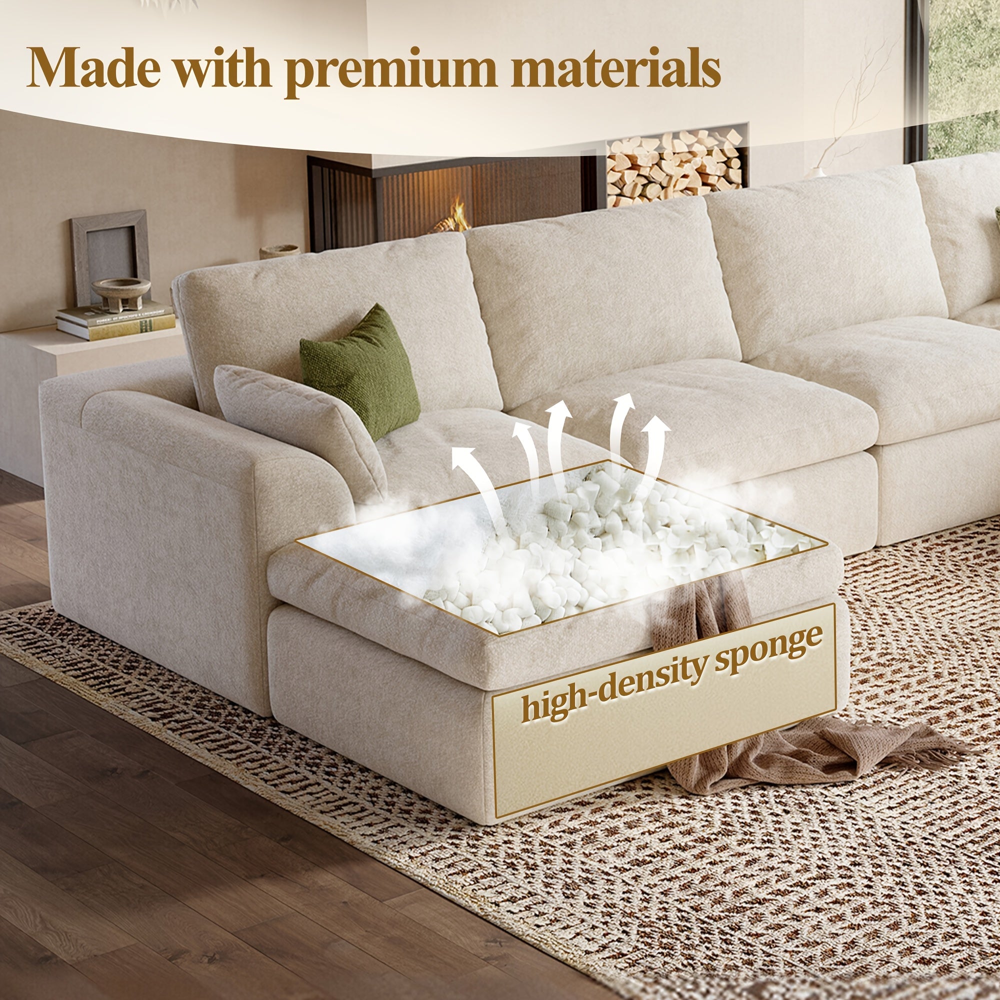 Modular Cloud Sofa Set Suitable for Living Room, Modern Sectional Couch with Foam Cushions & Corduroy Upholstery, Ergonomic Deep Seating Comfort, Sturdy Construction, Easy Assembly, Suitable for Apartment, Contemporary Home Furniture