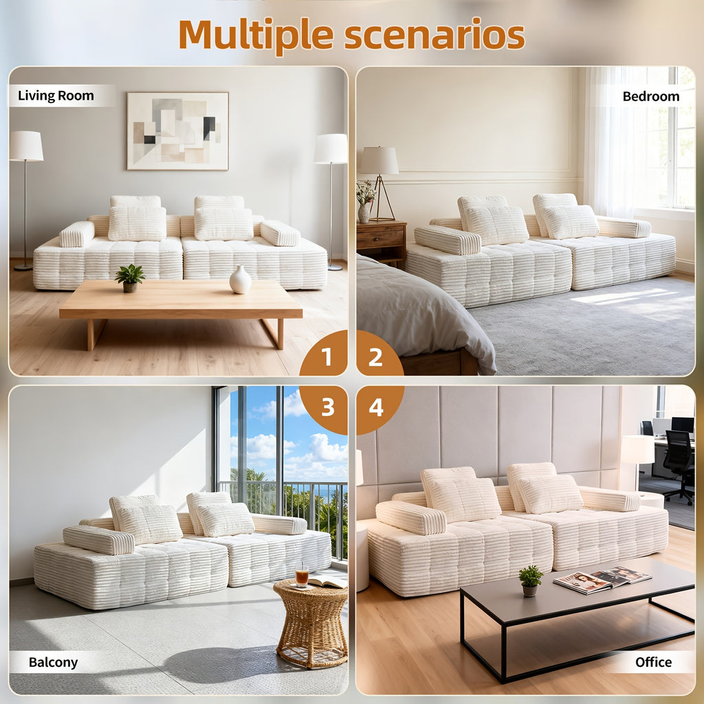 110.24 Inch Striped Corduroy Fabric Modular Combination Sofa, Extra Large Four-Seat Memory Foam Sofa, Boneless Couch, Sofa Bed, Cloud Couch, Furniture For Living Room, (Black, Gray, White, Pink), Valentine'S Day Gifts