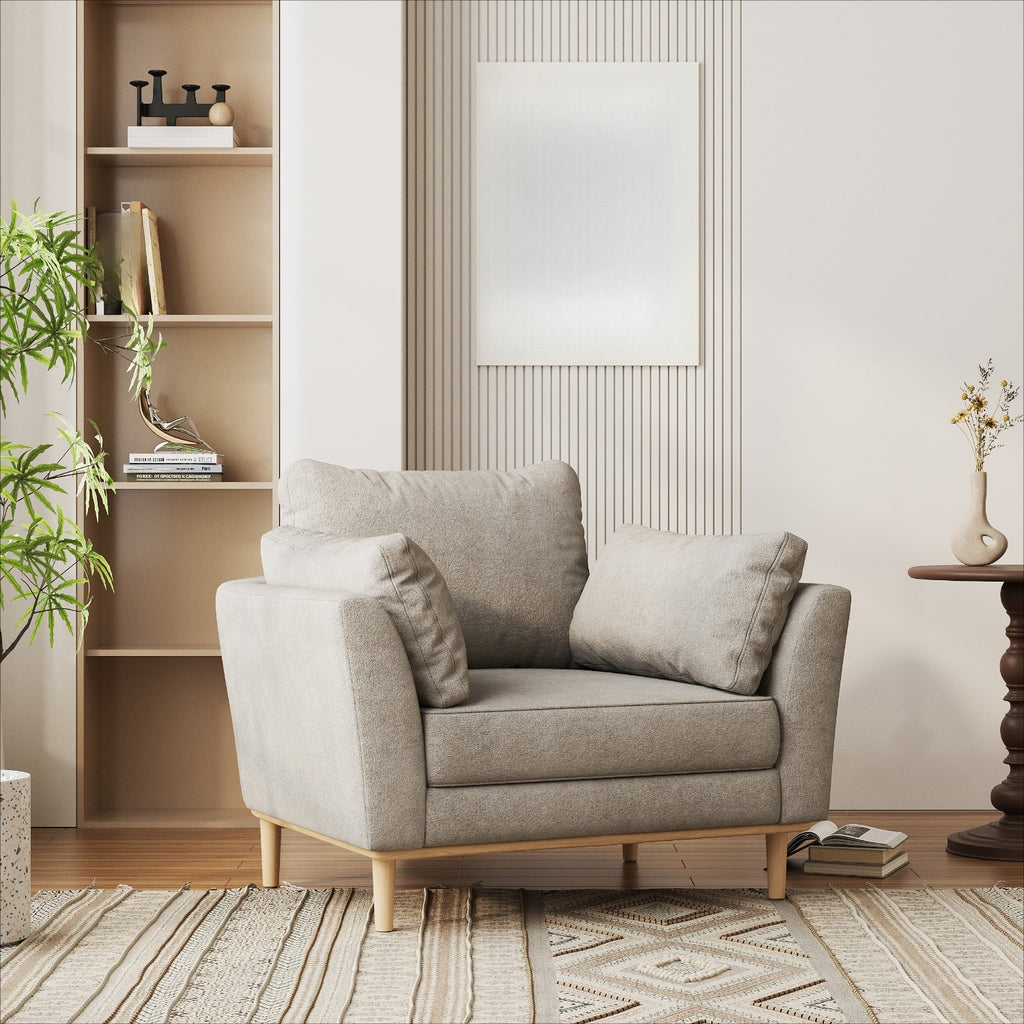 Upholstered Accent Armchair, Large Size Comfortable Single Sofa with Thick Cushion, Reading Lounge Chair for Living Room, Bedroom or Office, Linen White