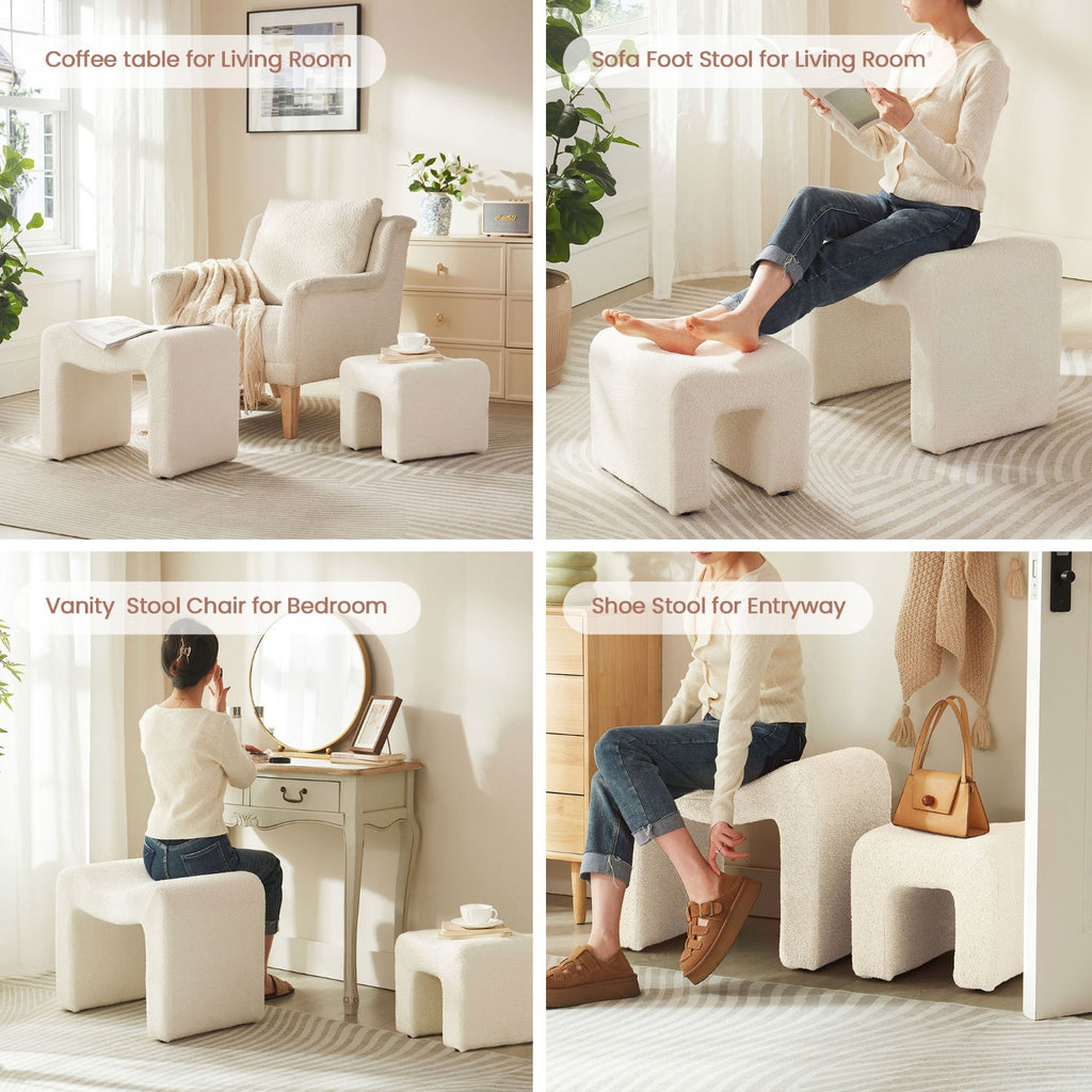 Ottoman Set of 1-2 Vanity Stool Chair Seating Backless Modern Foot Rest Teddy Velvet Small Footstool Ottoman for Makeup Room Living Room Bedroom Entryway