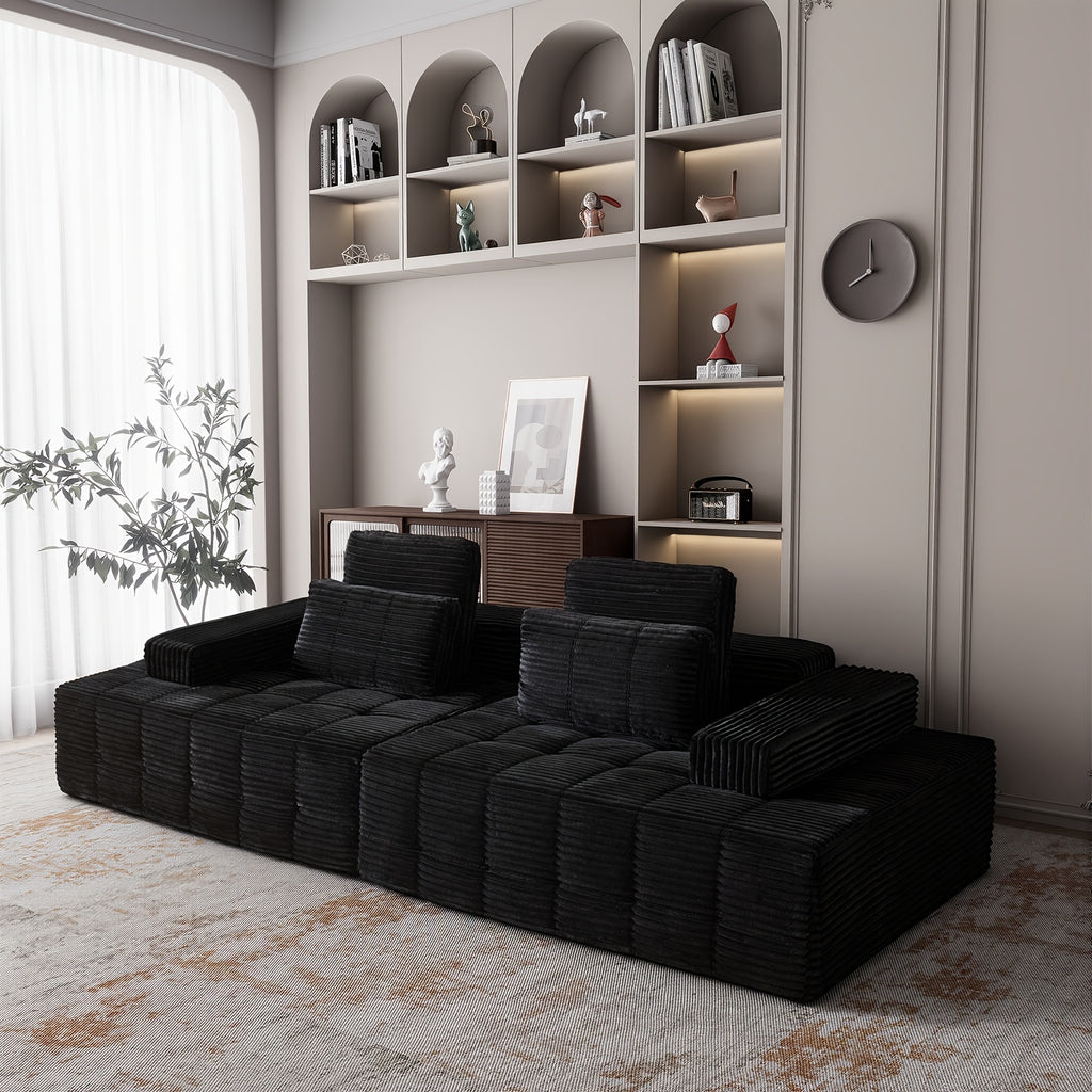 110.24 Inch Striped Corduroy Fabric Modular Combination Sofa, Extra Large Four-Seat Memory Foam Sofa, Boneless Couch, Sofa Bed, Cloud Couch, Furniture For Living Room, (Black, Gray, White, Pink), Valentine'S Day Gifts