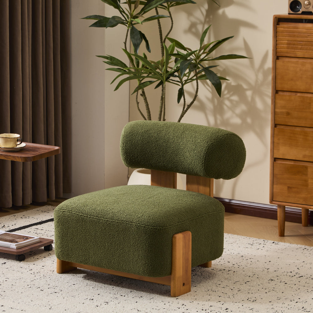 Modern Boucle Lounge Chair Suitable for - - Wide & Rolled Backrest Accent Chair with Solid Wood Frame, Soft Durable Boucle Upholstery, Compact for Small Spaces, Ideal for Living Room, Bedroom, Office (No Assembly Required)