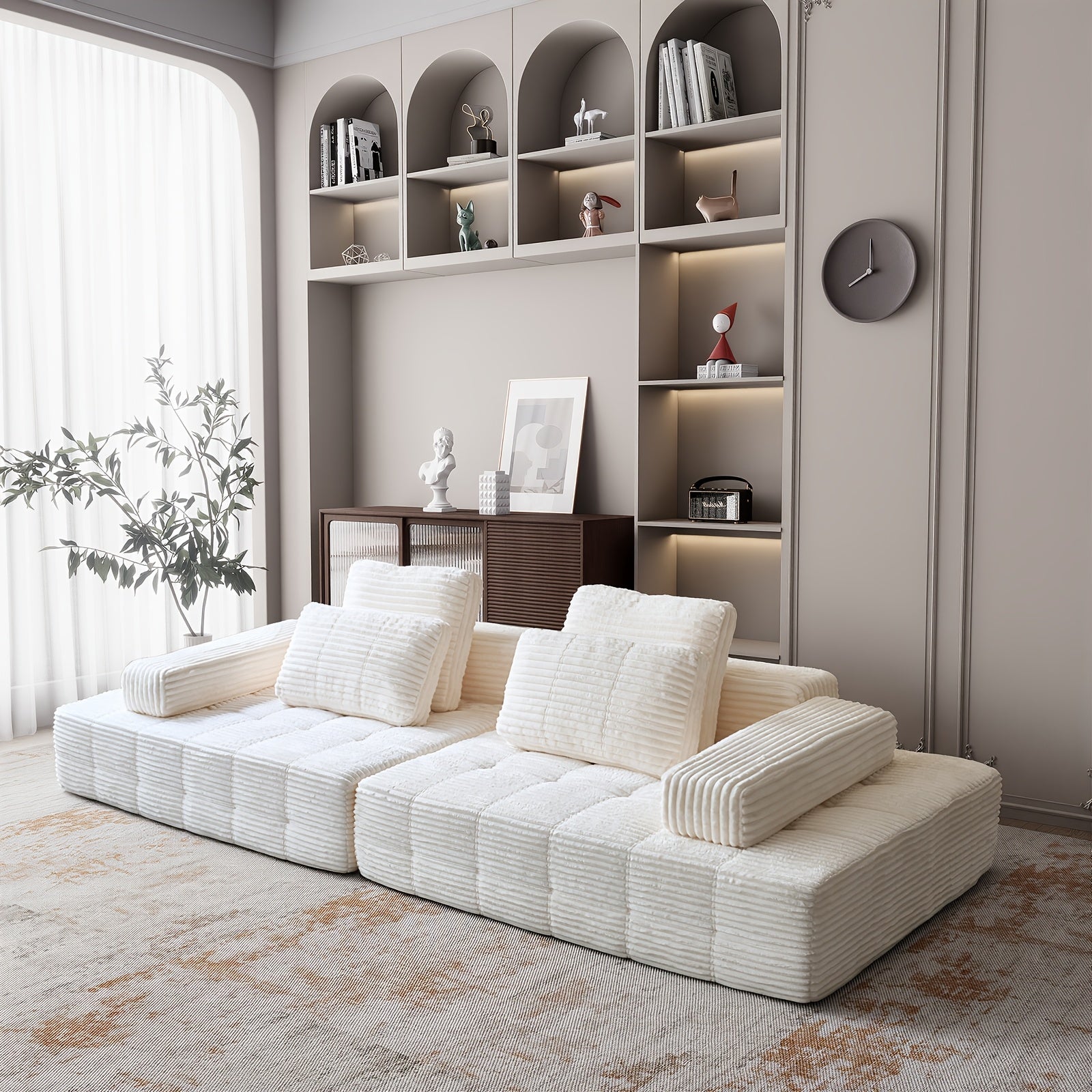 110.24 Inch Striped Corduroy Fabric Modular Combination Sofa, Extra Large Four-Seat Memory Foam Sofa, Boneless Couch, Sofa Bed, Cloud Couch, Furniture For Living Room, (Black, Gray, White, Pink), Valentine'S Day Gifts