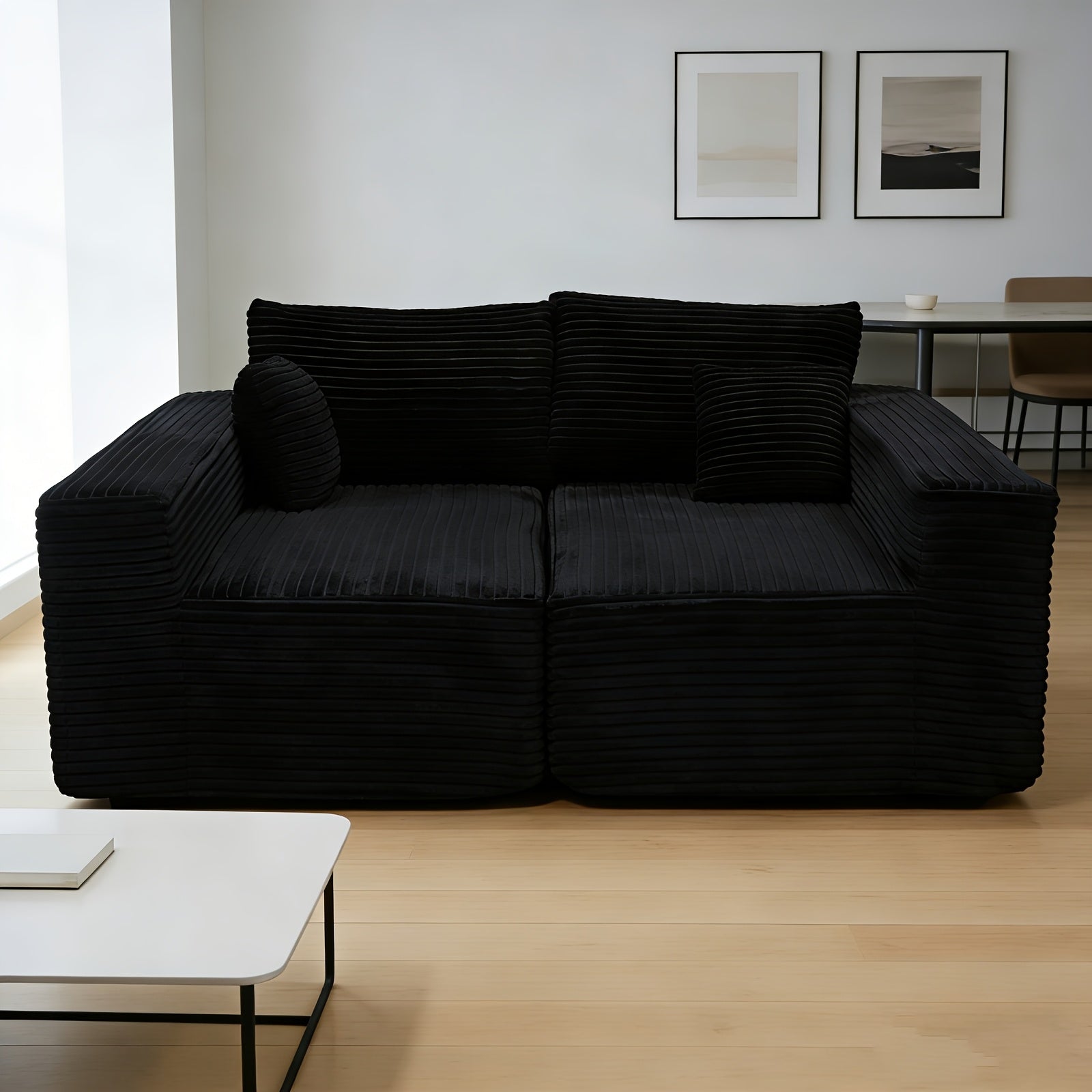 Modular Sectional Sofa, New Cloud Sectional Couch with Deep Seat, No Assembly Required, Stripe Corduroy Fabric And Memory Foam Sectional Couches, Modern Modular Sofa Couch with Chaise, Convertible Upholstered Boneless Couches for Living Room Bedroom
