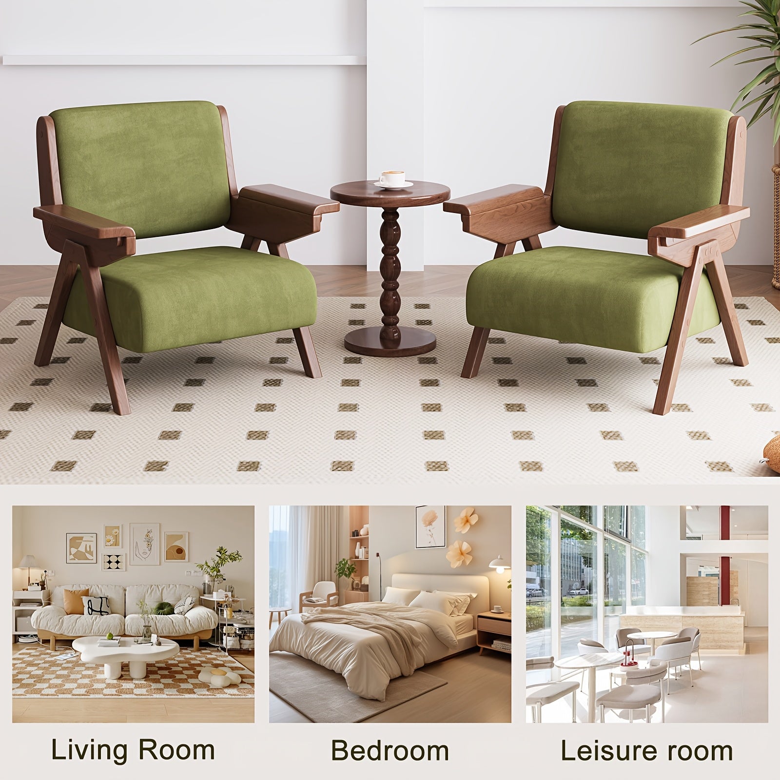A Modern Medieval Style Lounge Chair with Velvet Cushions And Solid Wood Armrests, Perfect for Comfortable Seating in The Living Room, Bedroom, Or Balcony