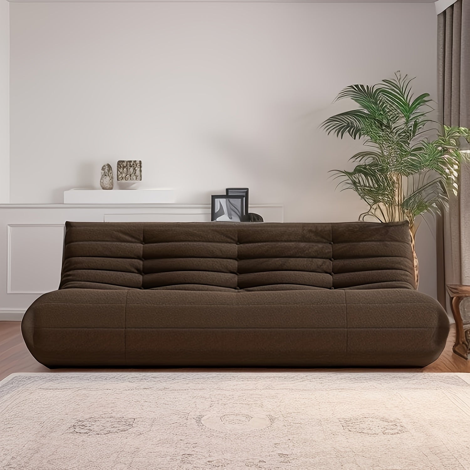 Minimalist Sofa Couch for The Living Room, Featuring a Triple Seat Design with Teddy Fleece, Suitable for Tatami Floors And Perfect As a Reading Chair in The Bedroom