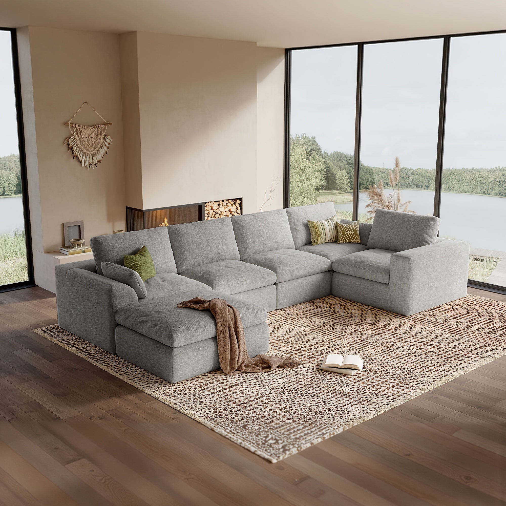 Modular Cloud Sofa Set Suitable for Living Room, Modern Sectional Couch with Foam Cushions & Corduroy Upholstery, Ergonomic Deep Seating Comfort, Sturdy Construction, Easy Assembly, Suitable for Apartment, Contemporary Home Furniture