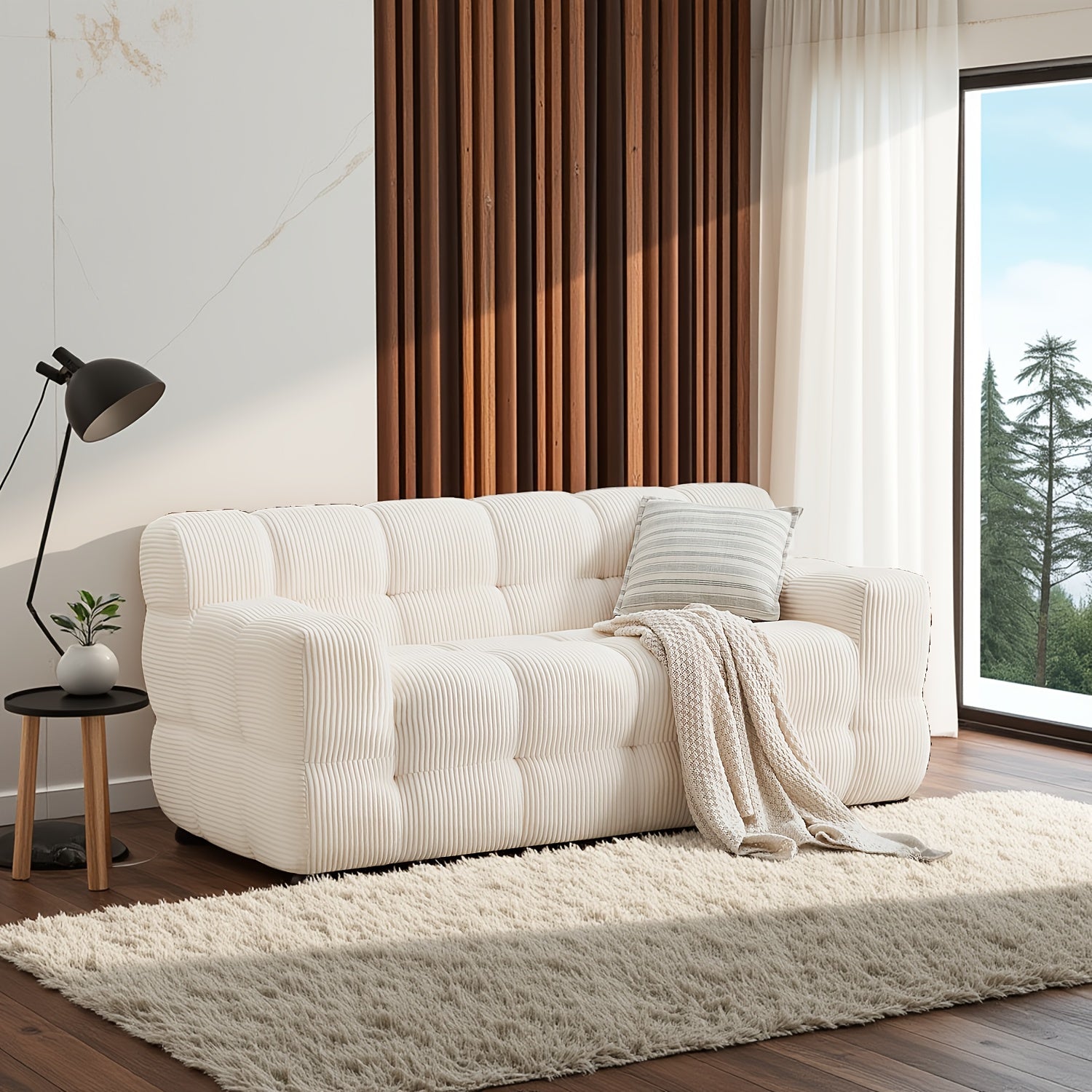 Compressed Modern Deep Seat Sofa Loveseat | Mid-century Modern Style, Green Color, Foam Material, Suitable for Living Room, Bedroom, Office - HONEYOU