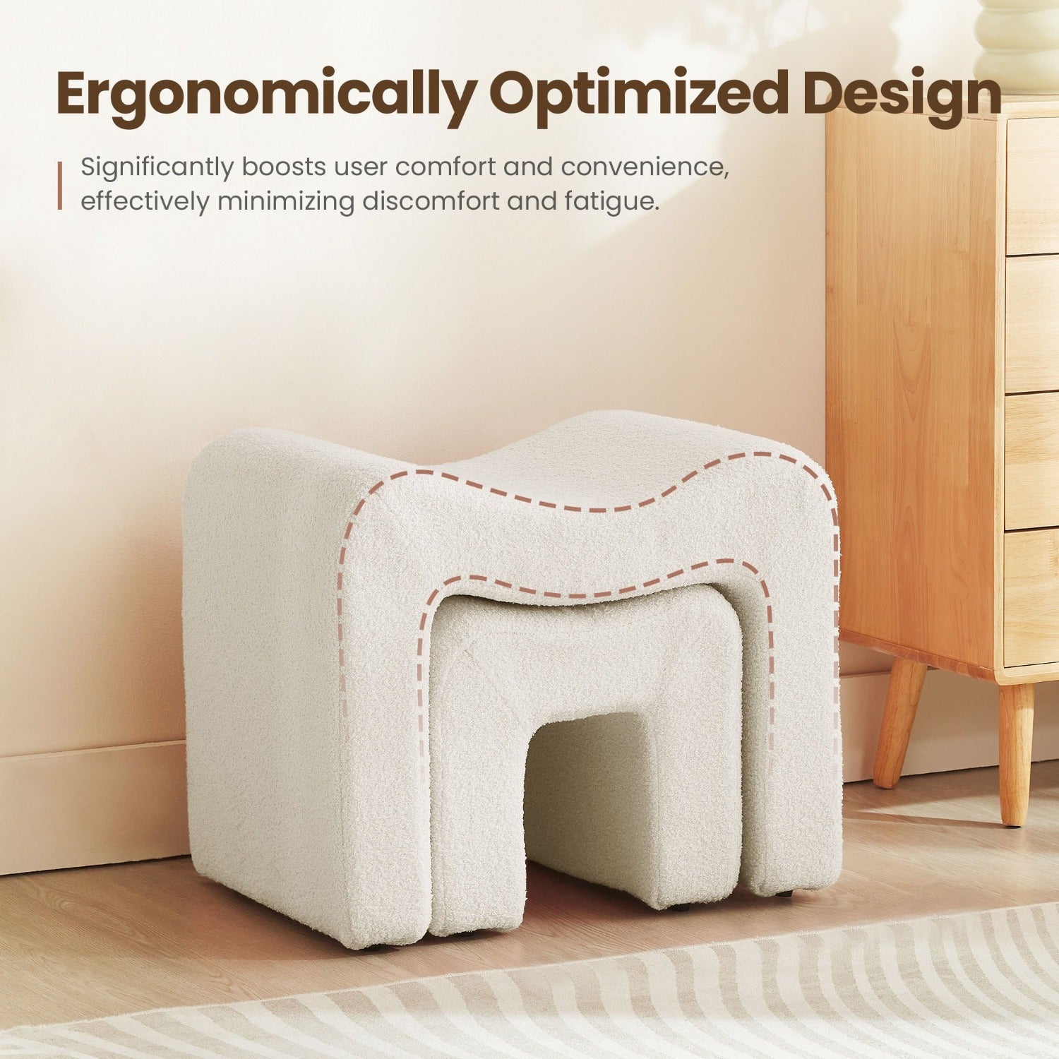 Ottoman Set of 1-2 Vanity Stool Chair Seating Backless Modern Foot Rest Teddy Velvet Small Footstool Ottoman for Makeup Room Living Room Bedroom Entryway