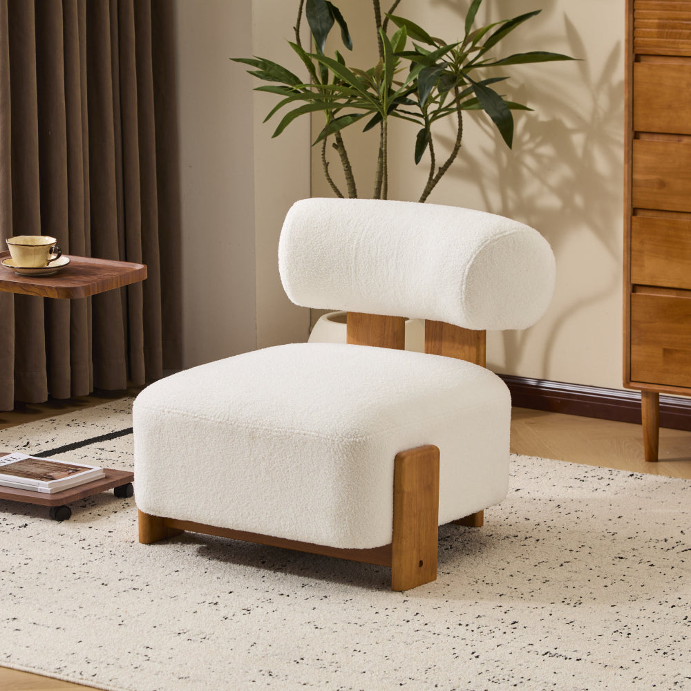 Modern Boucle Lounge Chair Suitable for - - Wide & Rolled Backrest Accent Chair with Solid Wood Frame, Soft Durable Boucle Upholstery, Compact for Small Spaces, Ideal for Living Room, Bedroom, Office (No Assembly Required)