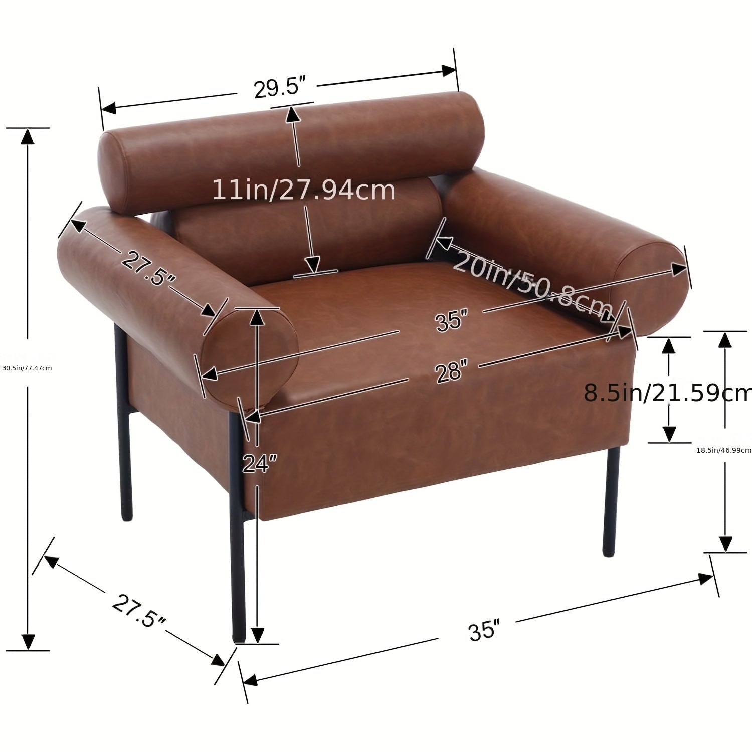 1pc Oversized Accent Chair with Metal Legs, Comfy Side Chair with Padded Back, Modern Upholstered Chair with 8.5\